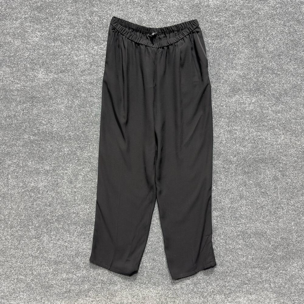 Eileen Fisher Pants Womens Medium Black Silk Crepe Ankle Straight Leg Pull On